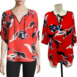 Yumi‎ Kim Joey Top in Red Tulip Splash Floral Print Blouse Size Medium